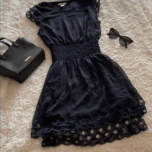 Black chiffon tank dress with cutout polka dot - S